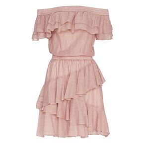 Designers Remix Charlotte Eskildsen Milly pinstripe pink white ruffle mini dress